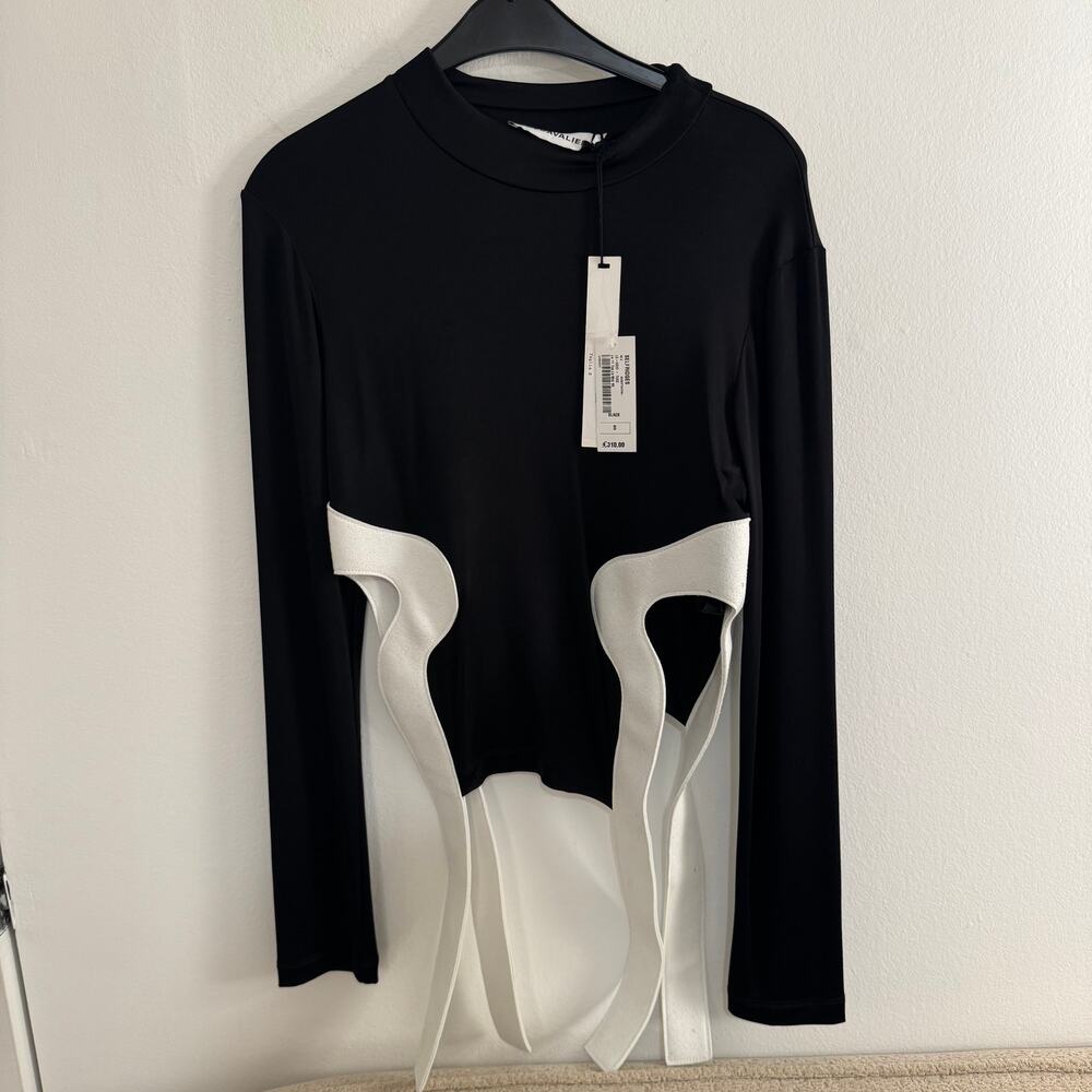 NWT Lecavalier Le 11 Wavyside Mock Neck Top Black White Size S Mod Avant Garde
